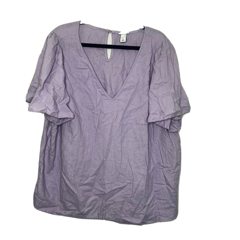 Ava & Viv Shirt Blouse Women's 2X Purple Linen Blend Short Sleeve Lightweight